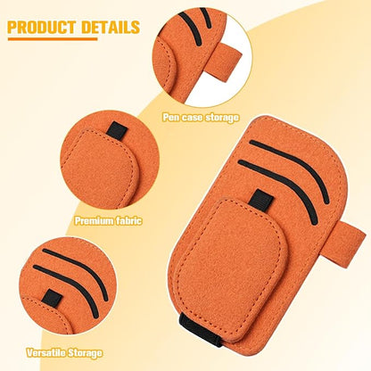 Car Sun Visor Organizer, Multi-Pocket Vehicle Sunglass Card Holder with Pen Slot, Automotive Interior Sunshade Glasses Storage Organizer, Universal Fit (Orange) - Image 3