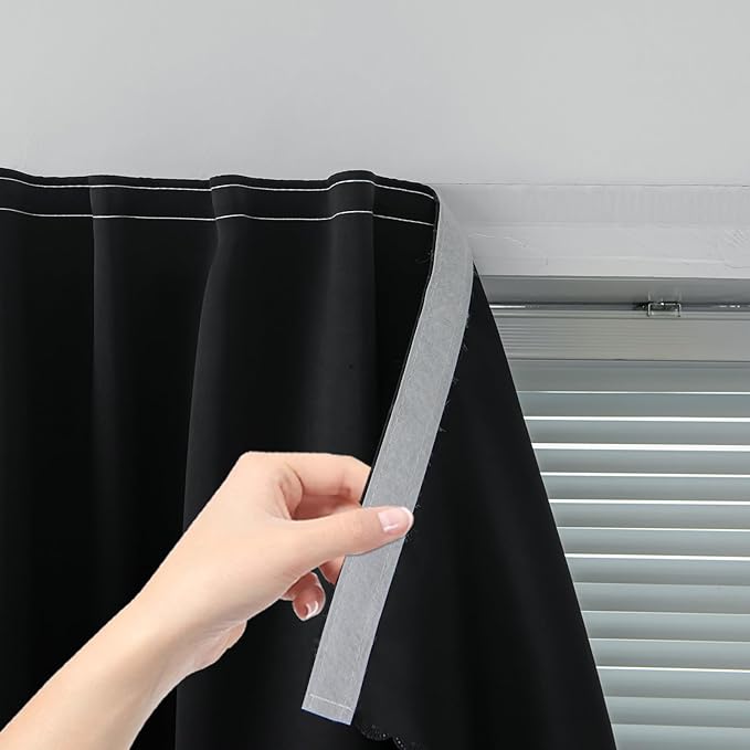 Adhesive Blackout Curtains- Self Stick Shades Window Blinds Curtains No Rod Needed Easy to Hang Curtains, Use for Bedroom, Living Room, Dining Room, Kitchen, Home Office, 35"W X 71"L, Black, 1 Panel by Sovtfides