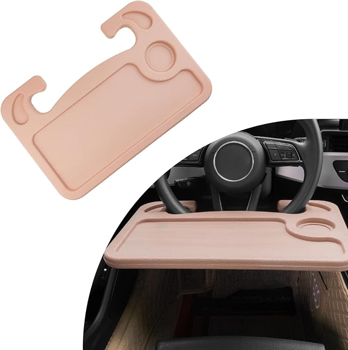 Dickno Car Steering Wheel Desk, Multipurpose Auto Steering Wheel Tray with Drink Holder, Steering Wheel Food Tray for Eating, Universal Vehicle Travel Accessories for Constant Travelers (Beige) by Dickno
