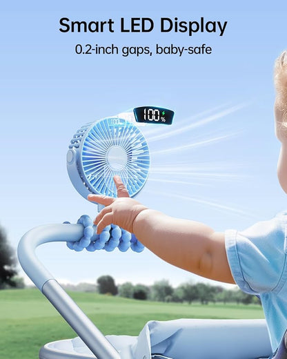 SWEETFULL Portable Stroller Fan with LED Display, 4 Speed Rechargeable Mini Clip On Fan,Built-in Non-Removable Rechargeable Battery，Sealed housing - Image 2