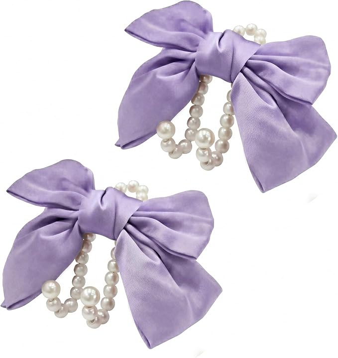 2 PCS Bow Pearl Car Seat Headrest Hook – Cute Purse Hook for Car, Girly Interior Decoration Accessories Hook Hanger, Seatback Holder for Purses & Bags, Elegant Car Organizer (Lavender Purple) - Image 4