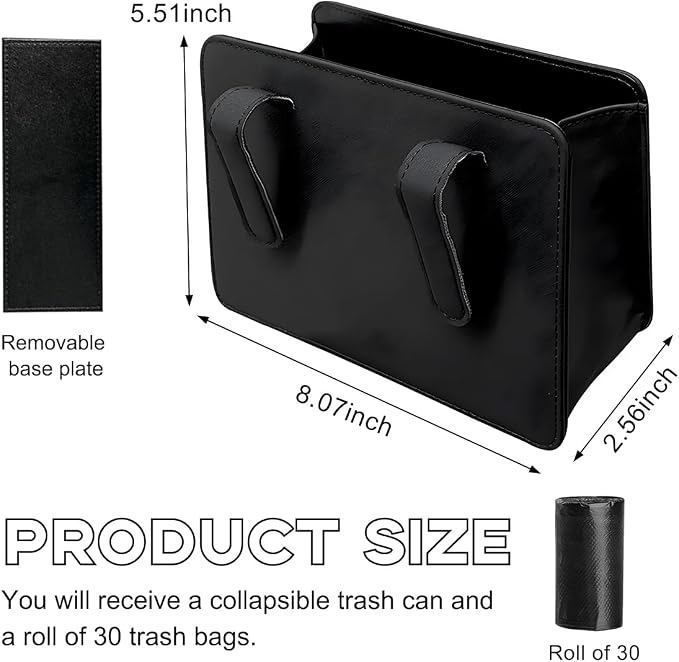 Yourkar Car Trash Can, Foldable Waterproof Leather Car Garbage Organizer Holder, Automotive Mini Dustbin Container with One Roll Trash Bag, Universal Interior Car Accessories (Black) - Image 2