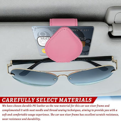 Sunglasses Holders for Car Visor, PU Leather Car Organizer, Magnetic Glasses Holder and Ticket Card Clip, Multi-Functional Auto Sun Visor Eyeglass Holder for Most Vehicles (Pink) - Image 4