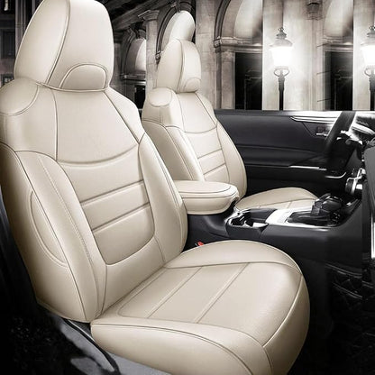 CocheFamilia Custom Fit RAV4 Hybrid Car Seat Covers for Select Toyota RAV4 Hybrid (Not for 2019-2025 Hybrid/Prime SE,XSE) 2019 2020 2021 2022 2023 2024 2025 - Full Set,Leather(Beige) by CocheFamilia