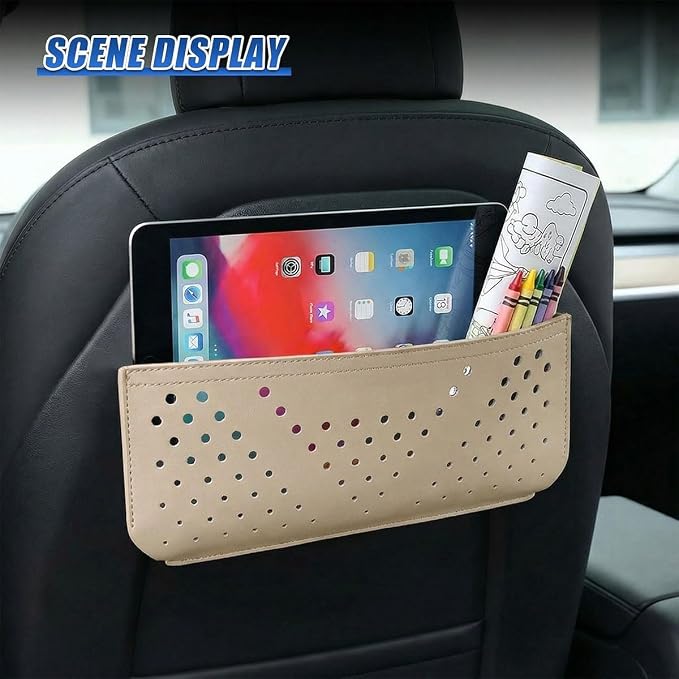 Car Seat Side Pocket Organizer, PU Leather Water-Resistant Car Console Storage Bag, Multifunctional Auto Interior Door Tray Pouch Organizer Accessories for Phone Keys Sunglasses (Beige) - Image 4