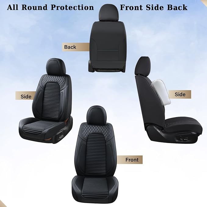 Coverado Car Seat Covers Full Set, Leather Seat Covers for Cars, Waterproof Front and Rear Automotive Seat Cover Car Accessories Universal Fit for Most Cars SUV Trucks(Black) - Image 9