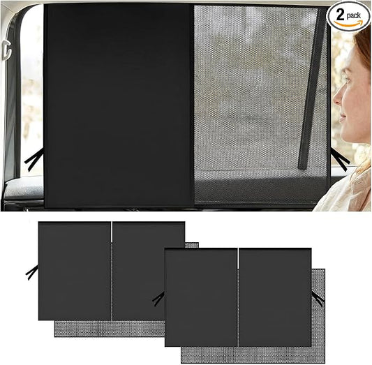 2PCS Car Window Shade, Magnetic Double Layer Vehicle Side Rear Window Sunshade Privacy Curtain Keep Interior Cool, Automotive Sun Shield UV Blocker for Baby, Universal for Vehicles by Unknown