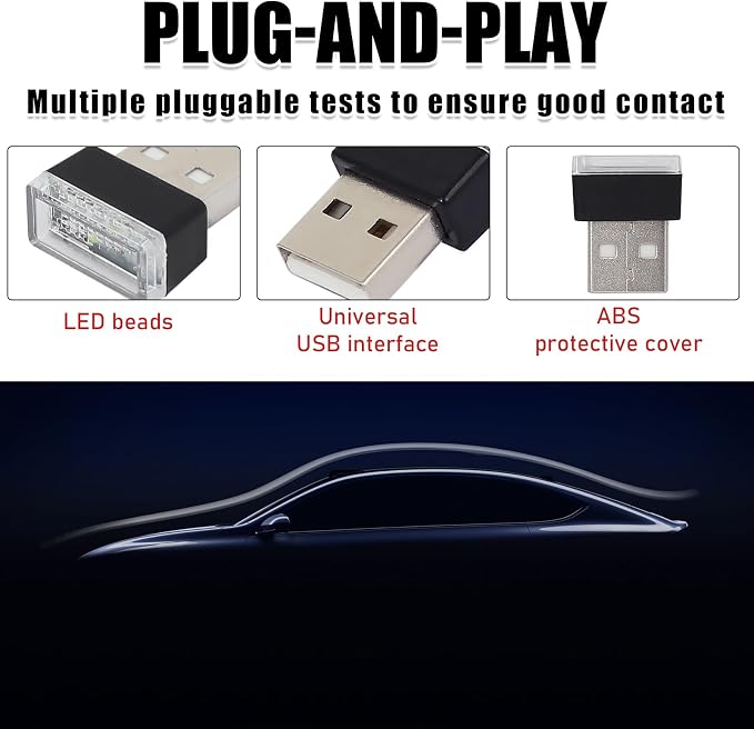 2 PCS USB LED Car Interior Atmosphere Lamp, Portable Mini LED Night Light, Plug-in USB Interface Trunk Ambient Lighting Kit, Universal Interior Car Accessories (Yellow) - Image 4
