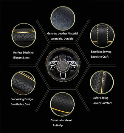 Gomass Car Steering Wheel Cover, Anti-Slip, Safety, Soft, Breathable, Heavy Duty, Thick, Full Surround, Sports Style (Black with Yellow Line) - Image 3