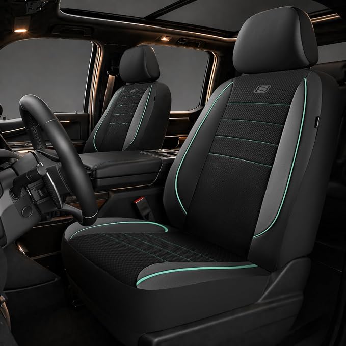 Skechers Air-Cooled Memory Foam Seat Covers,Mesh Thick Car Seat Covers,Piping Leather Car Seat Covers Front Seats,Airbag Compatible,Automotive Comfort for Most Cars,Vans,Trucks,SUV(Mint,Two Front) by Unknown