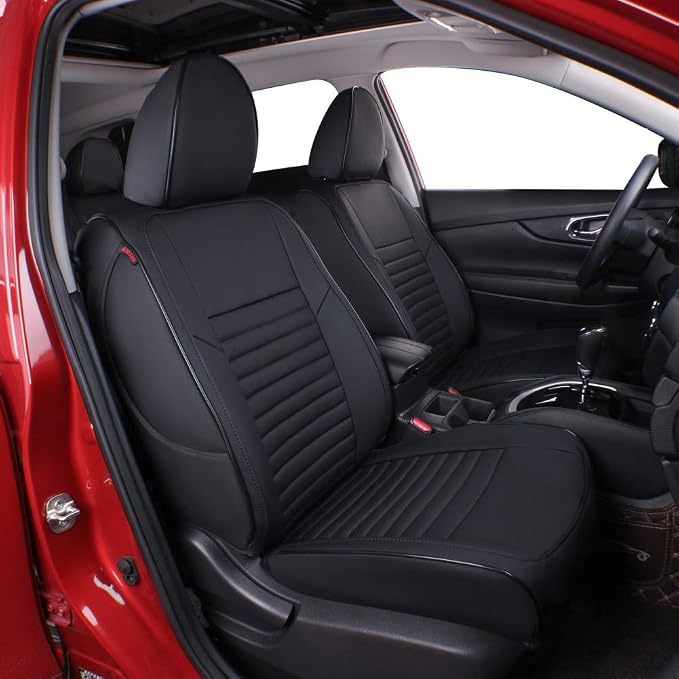 EKR Custom Fit Full Set Car Seat Covers for Select Nissan Rogue Hybrid,Sport 2017 2018 2019 - Leatherette (Black) | Custom Fit for Nissan Rogue Sport & Hybrid S/SV/SL 2017 2018 2019,Faux Leather(Black) by EKR