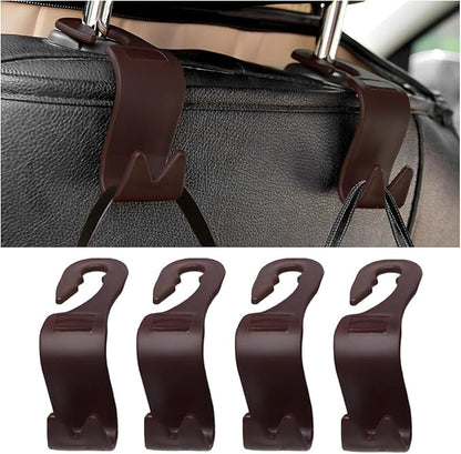 Car Seat Headrest Hook, 4PCS Vehicle Seat Back Storage Hanger for Handbag Purse Grocery, Automotive Interior Organization Holder Hook, Universal for SUV, Truck, RV (Brown) by Unknown