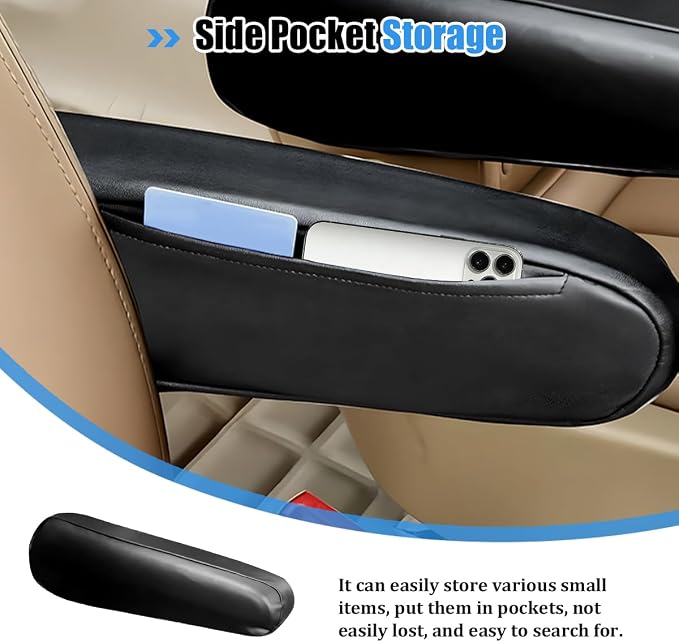 2PCS Car Armrest Cover, Soft Leather Anti-Scratch Vehicle Seat Arm Rest Protector with Side Pocket, Breathable Auto Interior Front Seat Armrest Cover Pad, Universal for Most Vehicles - Image 6