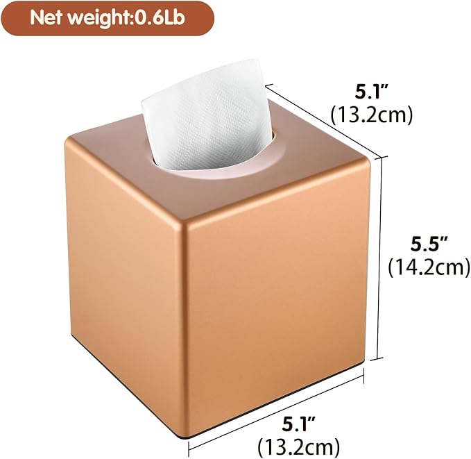 Y-in Hand Tissue Box Cover, Square Facial Cube Tissue Box Holder, Storage Accessories for Bathroom Vanity, Bedroom Countertops, Dressers, Night Stand, Parlors and Offices - Camel Rose Gold - Image 3