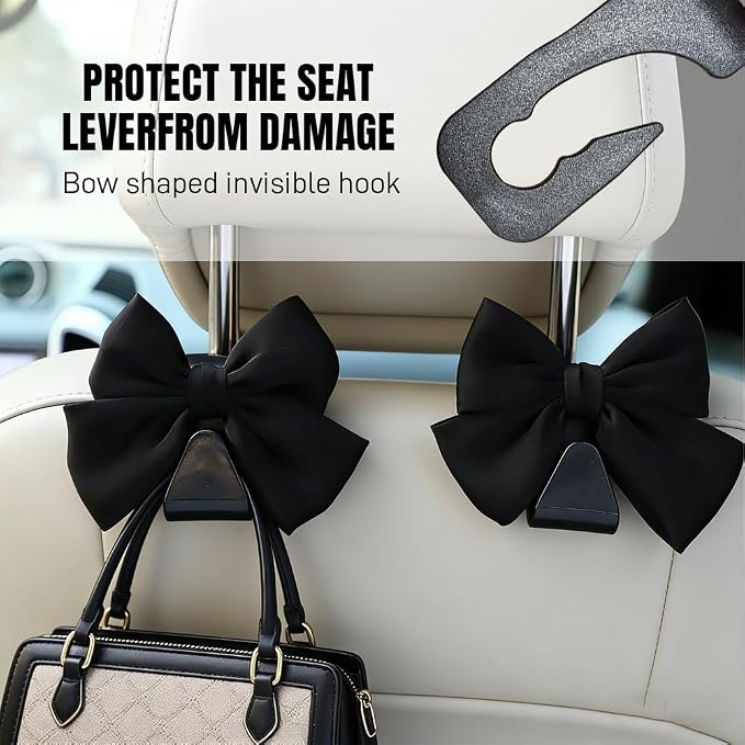 2PCS Car Seat Headrest Hooks, Car Purse Hook, Cute Bow Knot Vehicle Seatback Hanging Storage Organizer, Auto Seatback Decor Organizer Hanger for SUV Truck (Black) - Image 5