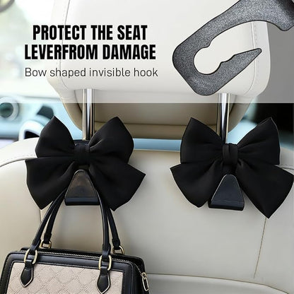 2PCS Car Seat Headrest Hooks, Car Purse Hook, Cute Bow Knot Vehicle Seatback Hanging Storage Organizer, Auto Seatback Decor Organizer Hanger for SUV Truck (Black) - Image 5