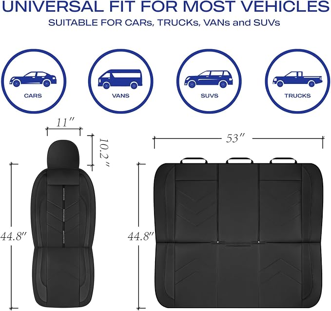 Skechers Car Seat Covers,Luxury Faux Leather Seat Covers,Waterproof Anti Slip Car Seat ProtectorFull Set,Car Accessories Airbag Universal Fit for Most Cars,Vans,Trucks,SUV,Black - Image 6