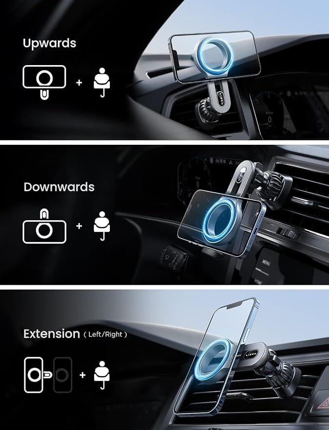 LISEN for Magsafe Car Mount, Strong Magnets Magnetic Phone Holders for Your Car, 360 Degree Adjustable Air Vent Hands Free Car Phone Holder Fit for iPhone 17-12 & All Smartphones, Silver - Image 5