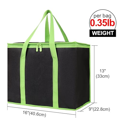 Bodaon 3-Pack Insulated Pizza Delivery Bags, X-Large Reusable Grocery Shopping Bags, Black with Green Edge - Image 2