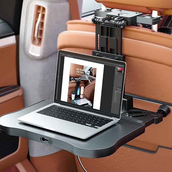 Car Seat Tray Foldable Back Seat Food Table for Kids, Rear Passenger Seat | Car Desk for Laptop with Cup Holder Phone Holder Non-Slip Mat, Working on the Road, Car Food Tray for Eating, Working, Travel - Image 3