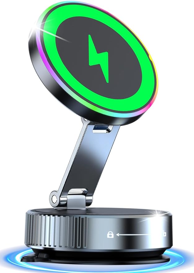 for Magsafe Car Mount Charger 15W Fast Charging Wireless Car Charger Holder | [120LBS Suction &3800gf Magnet] 780° Adjustable, Vacuum Magnetic Phone Holder for Your Car for iPhone & Android, Metal Stand by FocusOnPhoneAccessoryBrand