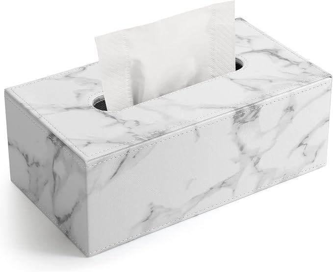 KINGFOM Rectangular PU Leather Tissue Box Cover - Facial Tissue Paper Napkin Holder for Bathroom, Home, Office, Car Automotive Decoration with Magnetic Bottom(Gray Marble) by KingfomLeatherHomeOfficeDecor