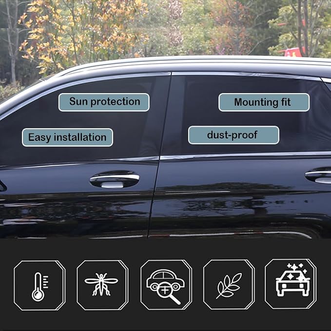 4PCS Car Window Shades with Zipper,Breathable Car Window Cover Baby Window Shades for Car,Camping Essentials Side Window Sun Shade for Privacy Protection Fits Most Cars - Image 4