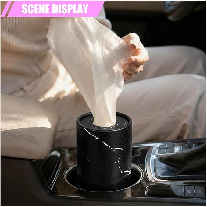 2PCS Car Tissue Holder, Round Car Cup Holder Tissue Cylinder, Black | Portable Travel Tubes Box Container for Facial Tissues, Marble Texture Auto Storage Organizer Accessories for Car Home Office - Image 6