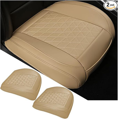 2PCS Leather Car Seat Cover, Front Bottom Seat Protector Pad, Beige | Leather Vehicle Seat Cover, Full Surround Waterproof Seat Protector Cushion, Universal Fit, Auto Interior Accessories by Unknown
