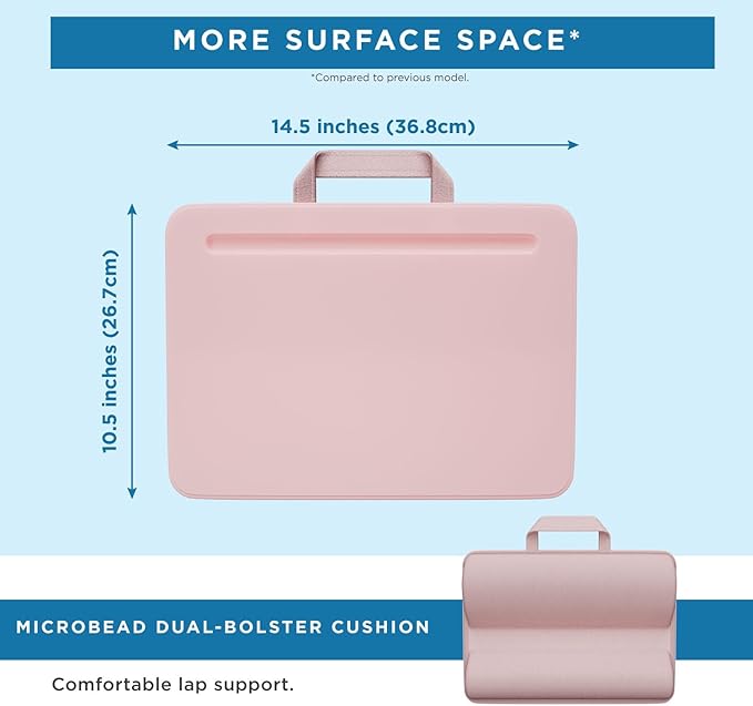 LAPGEAR Compact Lap Desk – Rose Quartz, Fits 14" Laptops | Microbead Cushion, Built-In Pencil Slot, Carry Handle, Fits Standard Letter-Size Paper (8.5" × 11") - Image 5