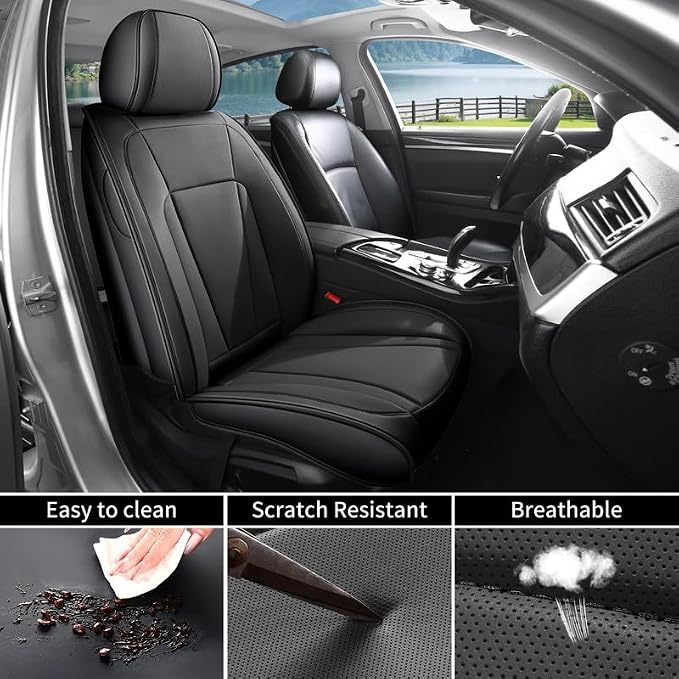 Front Seat Covers Custom Fit for Hyundai Venue 2019-2026,Black | Luxury Faux Leather, Waterproof, Anti-Slip, Airbag Compatible, Breathable, Car Seat Protectors, 1 Row 2 Seats - Image 4