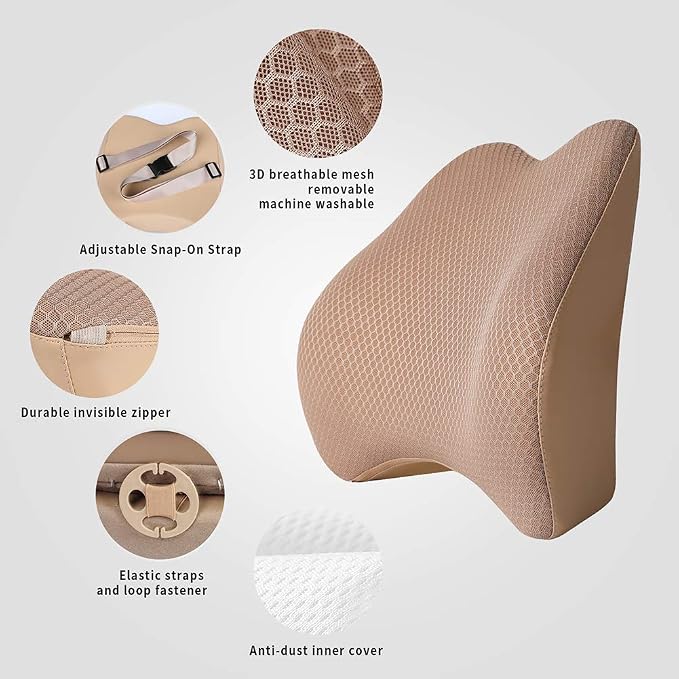 Memory Foam Lumbar Support Pillow for Car - Back Support for Car Seat (Beige) - Image 2
