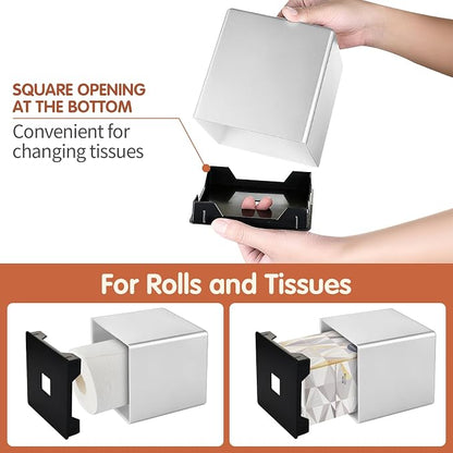 Y-in Hand Tissue Box Cover, Decorative Square Facial Storage Tissue Box Holder, Home Accessories for Bathroom Vanity Countertops, Dressers, Night Stand, Parlors and Office - Silver - Image 5