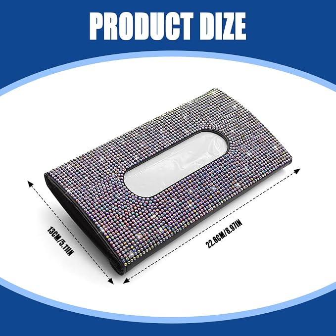 Bling Car Sun Visor Tissue Box Holder, Visor Accessories, Rhinestone PU Leather Crystal Sparkling Napkin Holder, Auto Sun Visor Paper Towel Cover Case Accessories for Most Cars (Colorful) - Image 2