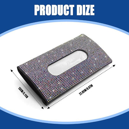 Bling Car Sun Visor Tissue Box Holder, Visor Accessories, Rhinestone PU Leather Crystal Sparkling Napkin Holder, Auto Sun Visor Paper Towel Cover Case Accessories for Most Cars (Colorful) - Image 2