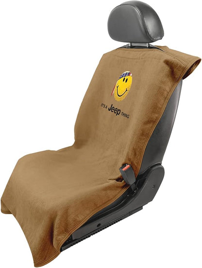 Seat Armour Seat Protector Towel 'Jeep Smiley Face' - Soft Machine Washable Jeep Seat Cover Towel - Easy to Install, Multipurpose Jeep Seat Towel - Tan by SeatArmour