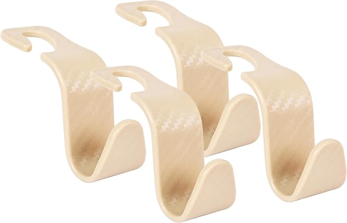 Car Seat Hooks 4 Pack - 55lb Heavy Duty Headrest Hanger, Beige | Universal fit for most cars SUVs,Hang purses handbags coats umbrellas grocery bags,ABS plastic,Easy Installation - Image 2