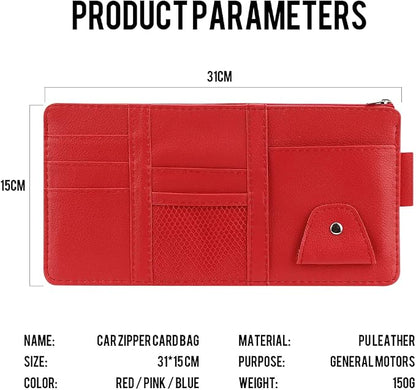 Red Car Sun Visor Organizer, Portable Card & Document Visor Storage Pocket | Visor accessories multi-slot design stores docs, cards & sunglasses, slim fits all vehicles without obstructing sight - Image 4