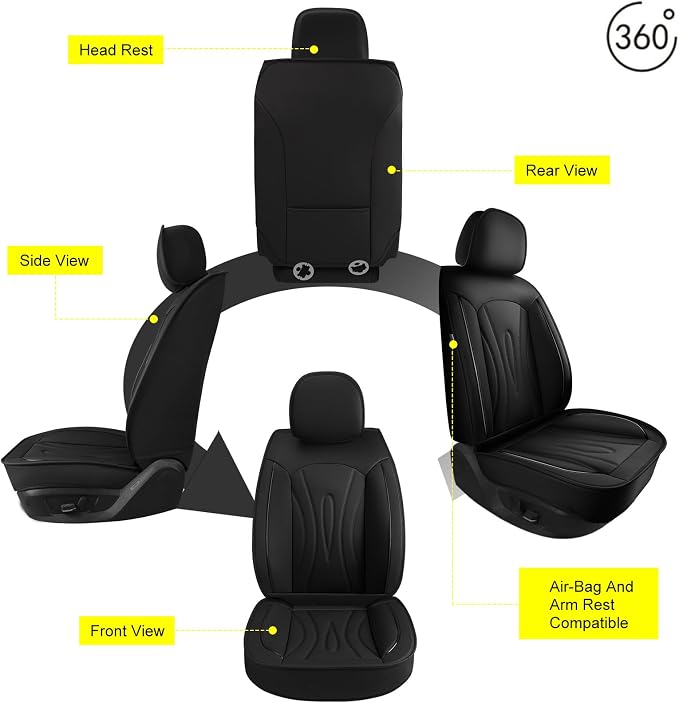 Front Seat Covers for Lexus RX 350 2007-2026 2027 Faux Leather | Waterproof Breathable Scratch Resistant 360° Wrap Airbag Compatible Easy Clean (2 Seats,Black ) - Image 7