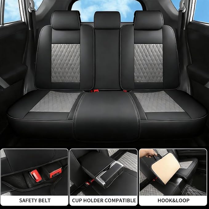 Car Seat Covers Full Set Custom Fit For Lexus GX460 2008-2023, Black&Gray | Lumbar Support, Premium Faux Leather, Breathable, Anti-Slip, Airbag Compatible, Waterproof, Car Seat Protectors, 2 Row-5Seat - Image 3
