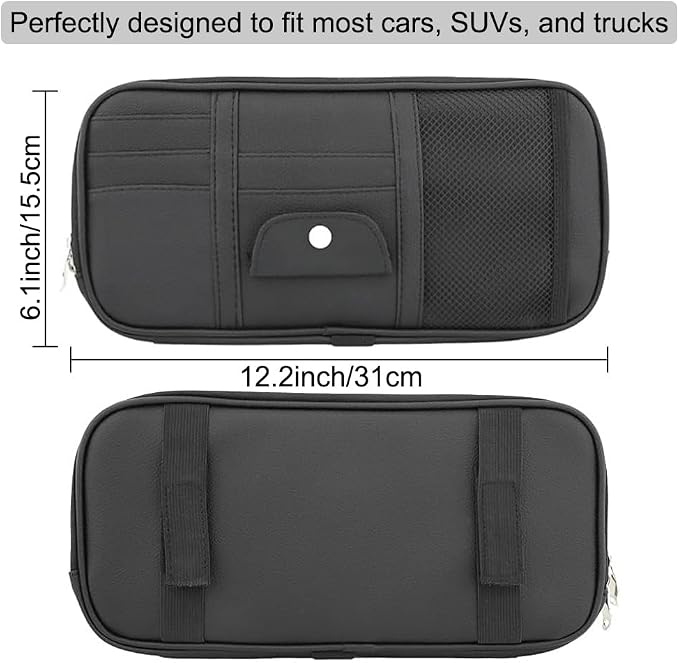 Car Sun Visor Organizer, Auto Interior Accessories Pocket Organizer - Car Truck SUV Storage Pouch Holder, with Multi-Pocket Net Zipper (Black) - Image 4