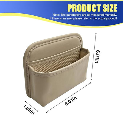 Car Seat Side Storage Bag, PU Leather Automotive Console Seat Gap Filler Organizer, Multifunctional Mini Vehicle Door Side Pouch for Phones, Keys, Wallets, Sunglasses (Beige) - Image 2