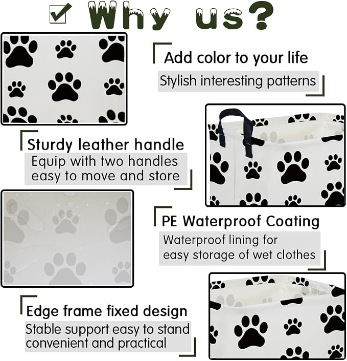 Rectangular Dog Basket,Nursery Hamper,Collapsible canvas kids toy storage box,Kids room storage basket,Pet decor(Dog paw) - Image 6