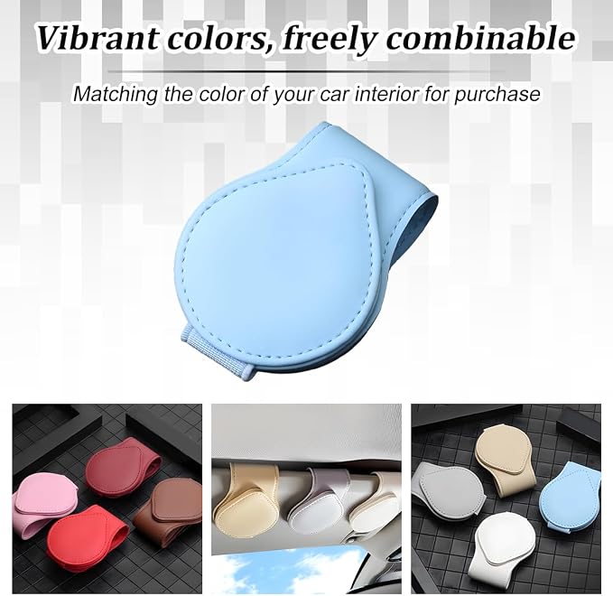 Sunglasses Holder for Car Visor, Magnetic Leather Sun Visor Eyeglasses Hanger & Ticket Card Clip, for Most Cars - Image 6