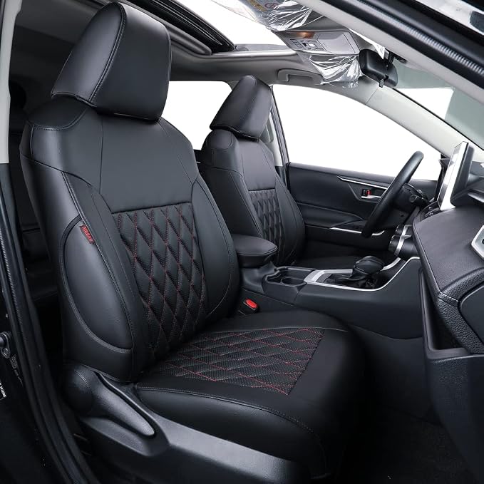 coverdream Full Set Leather Seat Covers for 2014-2019 Toyota Corolla L,LE,LE Eco Plus,LE Plus,Fully Covered,Airbag Compatible Waterproof Car Seat Protector(Red/Black) by Coverdream