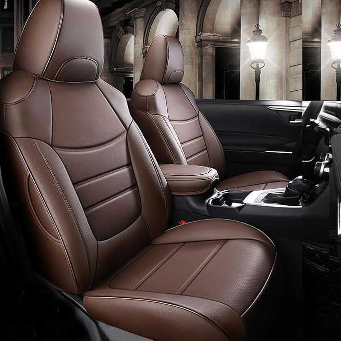 CocheFamilia Custom Fit RAV4 Hybrid Car Seat Covers for Select Toyota RAV4 Hybrid (Not for 2019-2025 Hybrid/Prime SE,XSE) 2019 2020 2021 2022 2023 2024 2025 - Full Set,Leather（Coffee by CocheFamilia