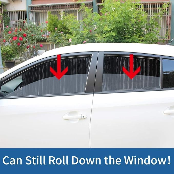 Ovege Car Side Window Sun Shade Car Curtain Pleated Silky Suction Magnetic (Black-Opaque, Front Seat 2pcs) - Image 6