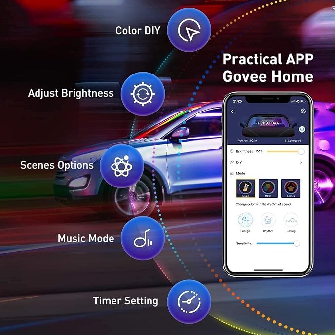 Govee Car Lights, RGBIC, Smart Interior Car Lights, APP&Remote Control | 72 LED Lights, for Decor, DIY Mode and Multiple Scene Options, 2 Lines Design - Image 4