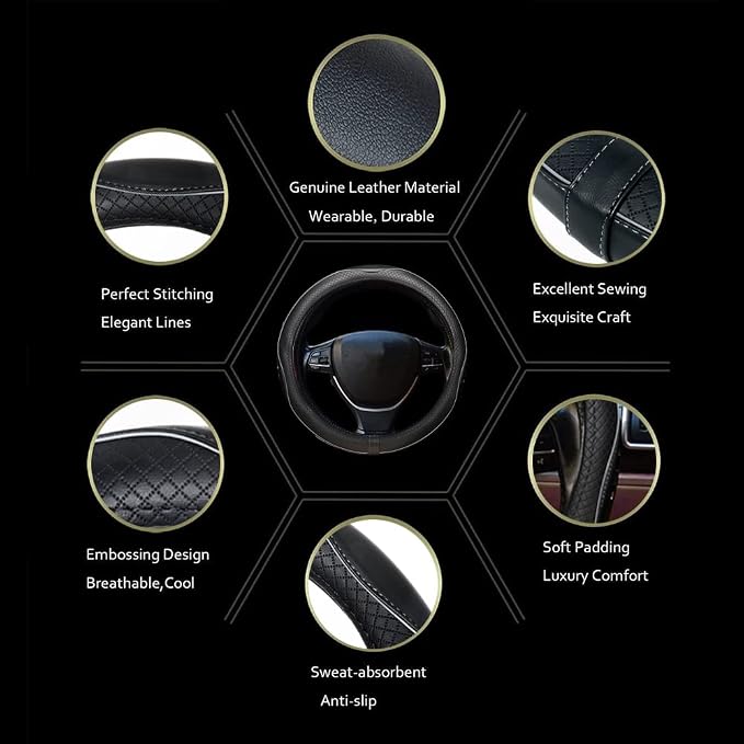 Gomass Car Steering Wheel Cover, Anti-Slip, Safety, Soft, Breathable, Heavy Duty, Thick, Full Surround, Sports Style (Black with Gray Line) - Image 4