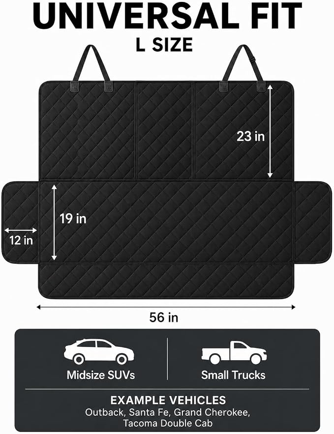 Dog Car Seat Protector, Back Seat Cover for Dogs, SUV & Car Seat Covers 56" | Fits midsize SUVs & small trucks; protects rear bench and car interior from pet hair, kid spills, baby boy messes and stains. - Image 3